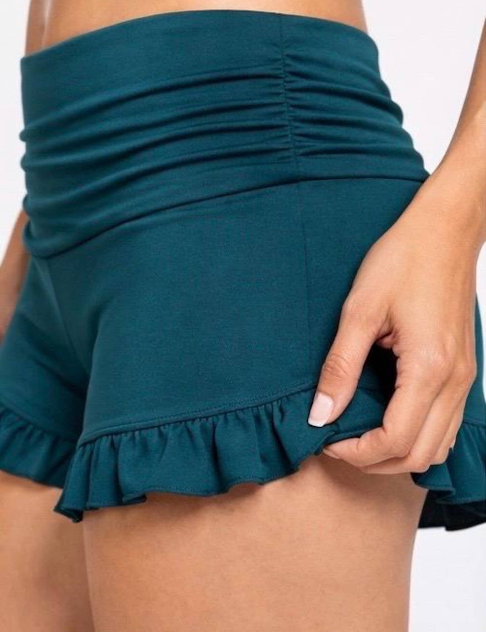 High Waist Ruffle Yoga Shorts | Dark Teal Dance Festival Booty Shorts
