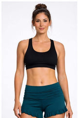 High Waist Ruffle Yoga Shorts | Dark Teal Dance Festival Booty Shorts