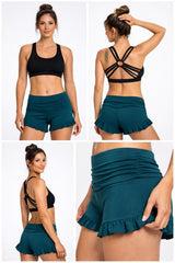 High Waist Ruffle Yoga Shorts | Dark Teal Dance Festival Booty Shorts