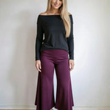 Burgundy Wide Leg Gaucho Pants – Fold Over Waist Boho Culottes