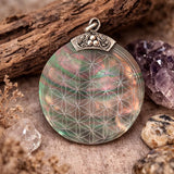 Flower Of Life Engraved Shell Pendant