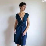 Knot Front Dress – Deep V Empire Waist Dress – Bamboo Rayon Sexy Date Night Dress – Sustainable Boho Evening Dress