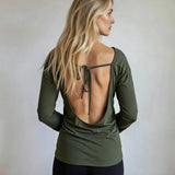 Leslie Backless Long Sleeve Shirt in Black