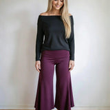 Burgundy Wide Leg Gaucho Pants – Fold Over Waist Boho Culottes