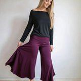 Burgundy Wide Leg Gaucho Pants – Fold Over Waist Boho Culottes