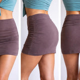 Mocha Ruched Mini Skirt • High Waist Stretch Booty Cover Up
