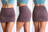 Mocha Ruched Mini Skirt • High Waist Stretch Booty Cover Up