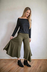 Burgundy Wide Leg Gaucho Pants – Fold Over Waist Boho Culottes