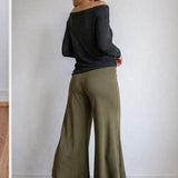 Olive Wide Leg Gaucho Pants – Fold Over Waist Boho Culottes