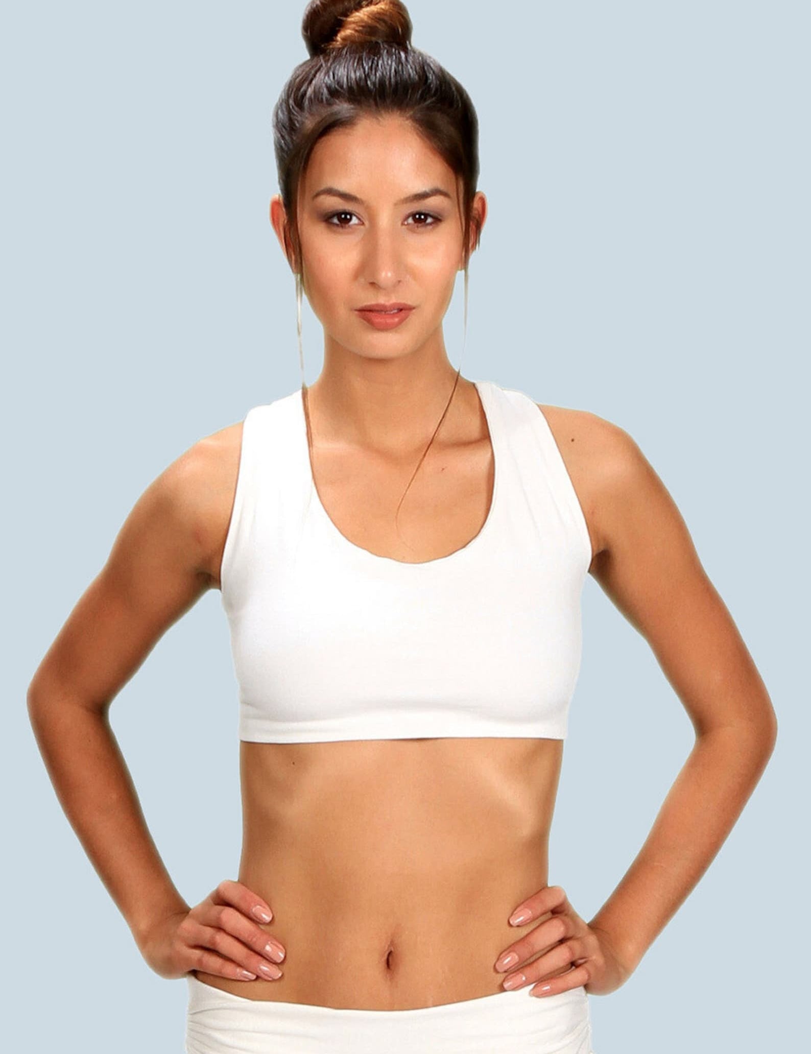Strappy Criss Cross Back with Ring White Cotton Yoga Sports Bra Tank Top