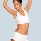 Strappy Criss Cross Back with Ring White Cotton Yoga Sports Bra Tank Top