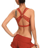 Shanti Criss Cross Back Yoga Sports Bra Top in Rust