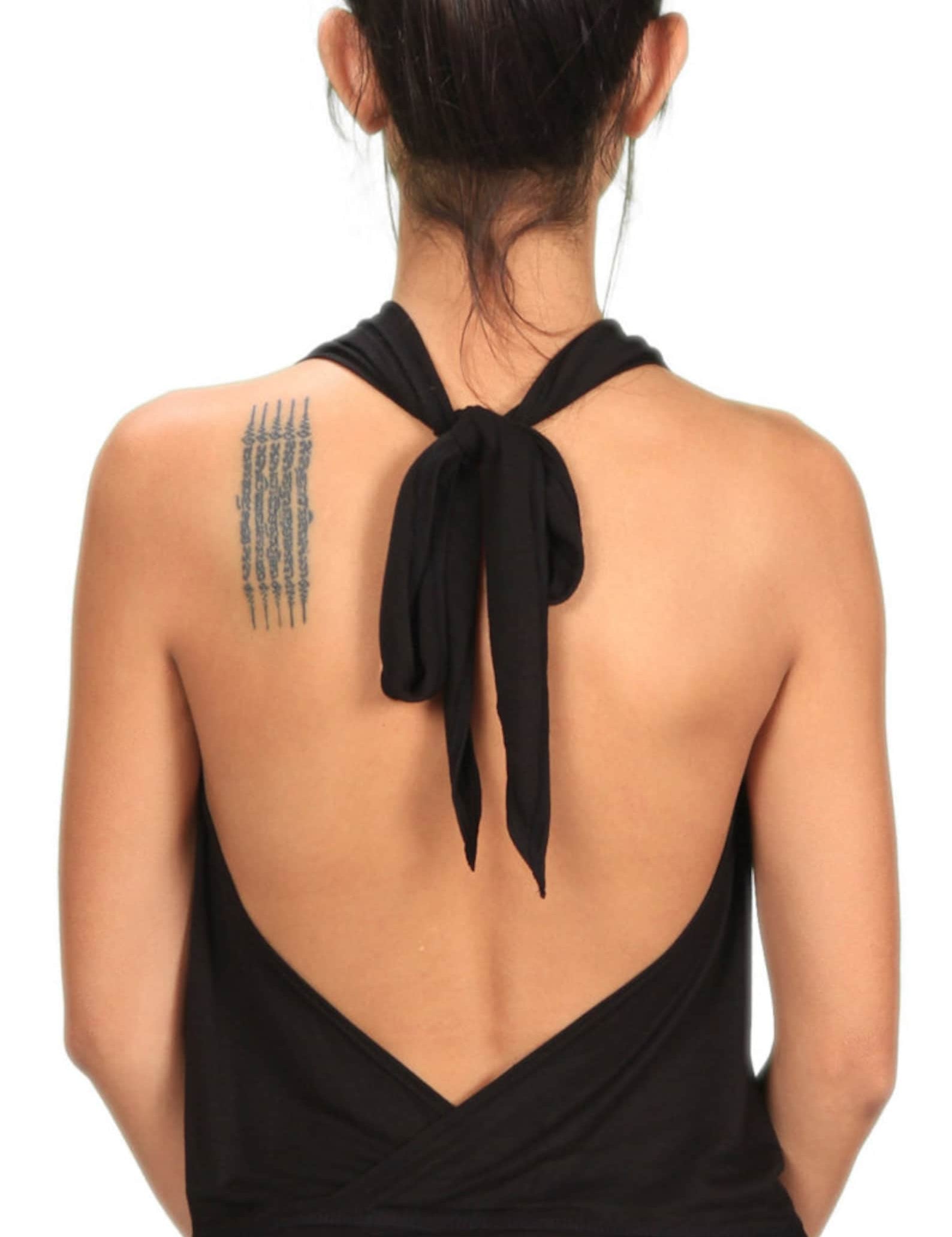 Cowl Neck Backless Halter Top in Black Sexy Sleeveless Blouse