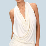 Cowl Front Backless Halter Top in White/Cream