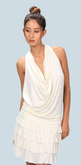 Cowl Front Backless Halter Top in White/Cream
