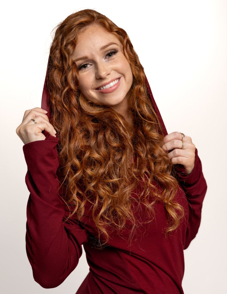 Red Cowl Neck Long Sleeve Top with Thumbholes