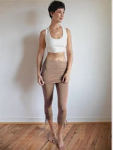 Tan Cinched Yoga Leggings with Mini Skirt: Sustainable Fair Trade Activewear