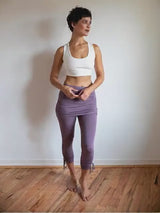 Ruched, Cinched Yoga Leggings with Mini Skirt in Amethyst