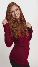 Red Cowl Neck Long Sleeve Top with Thumbholes