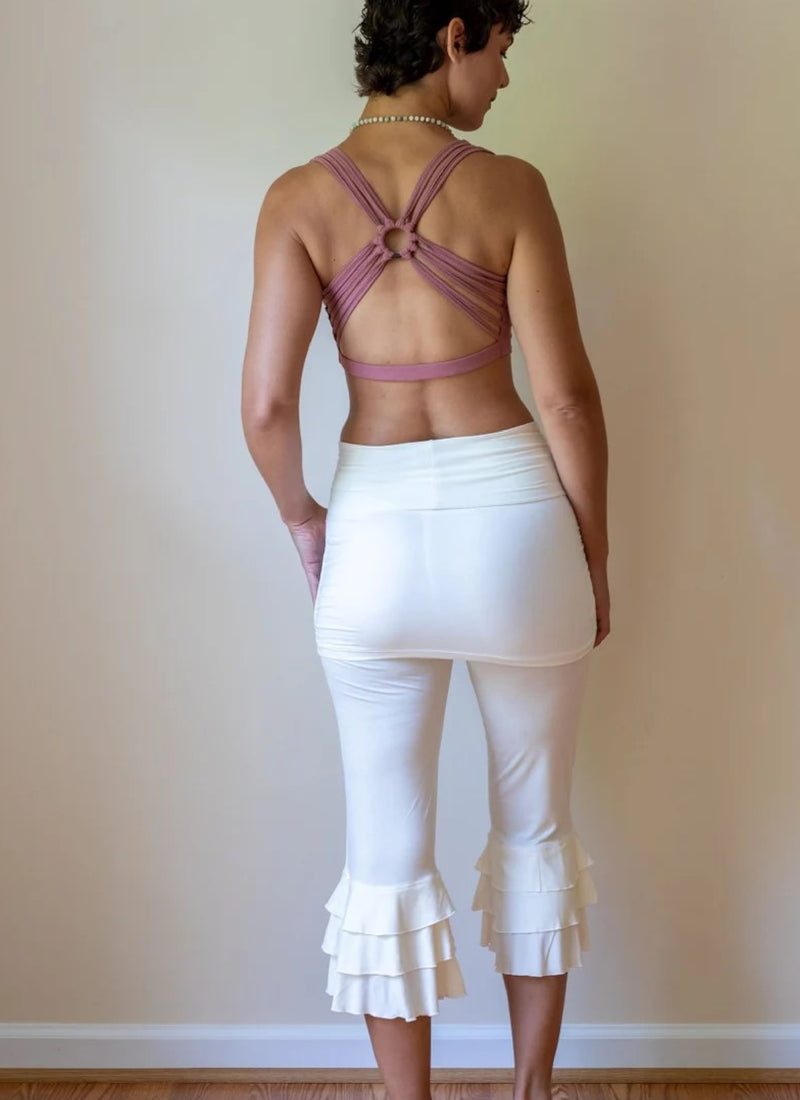 Ruffle Bloomer Capri Pants with miniskirt in Cream