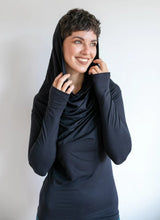Star Cowl Neck Hoodie Shirt with Thumbholes in Black