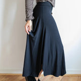 Paris Wide Leg High Waist Gaucho Pants with Fold Over Waistband in Black