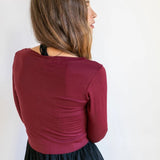 Ballet Wrap Jacket: Women's Tie Front Blouse - Burgundy