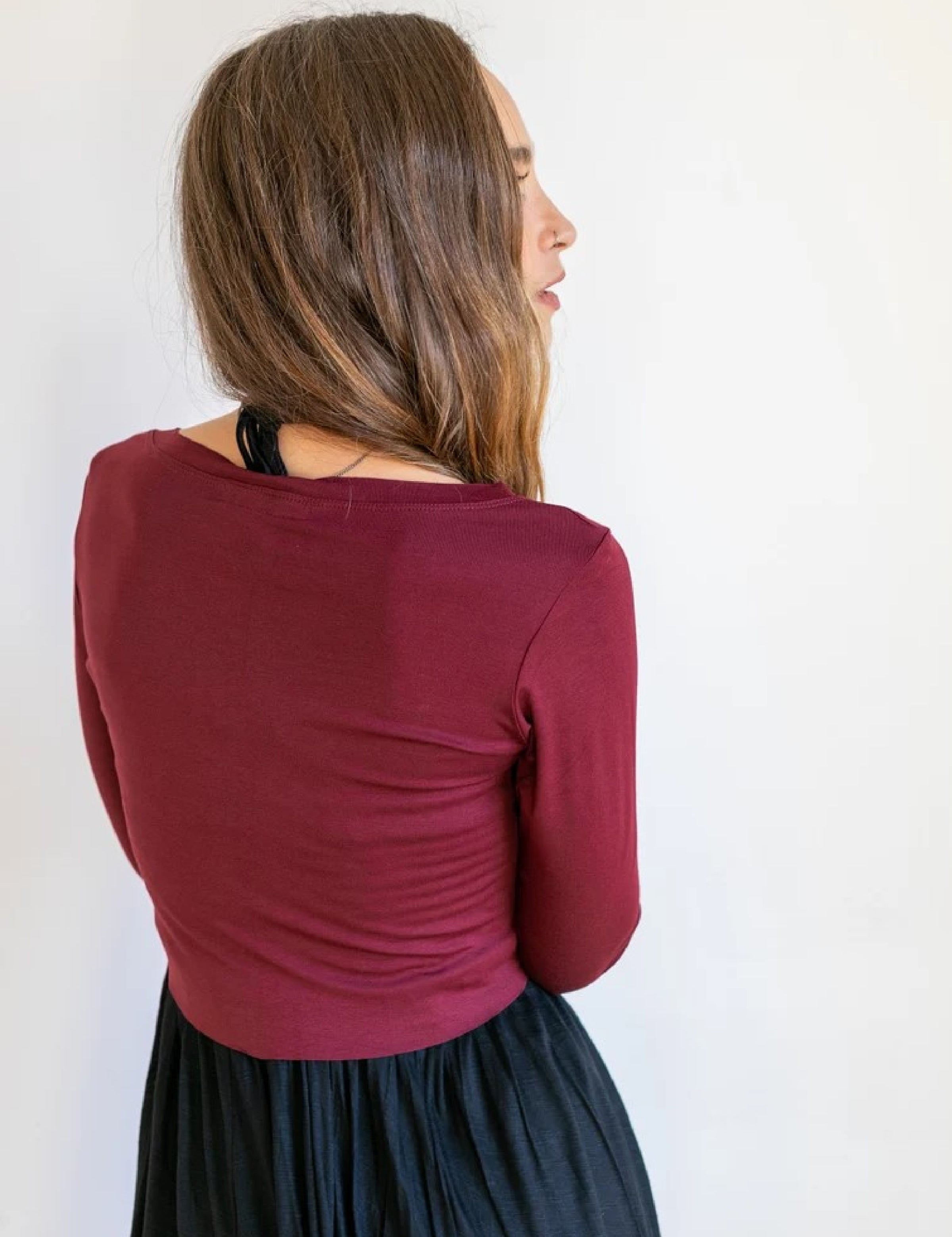 Ballet Wrap Jacket: Women's Tie Front Blouse - Burgundy