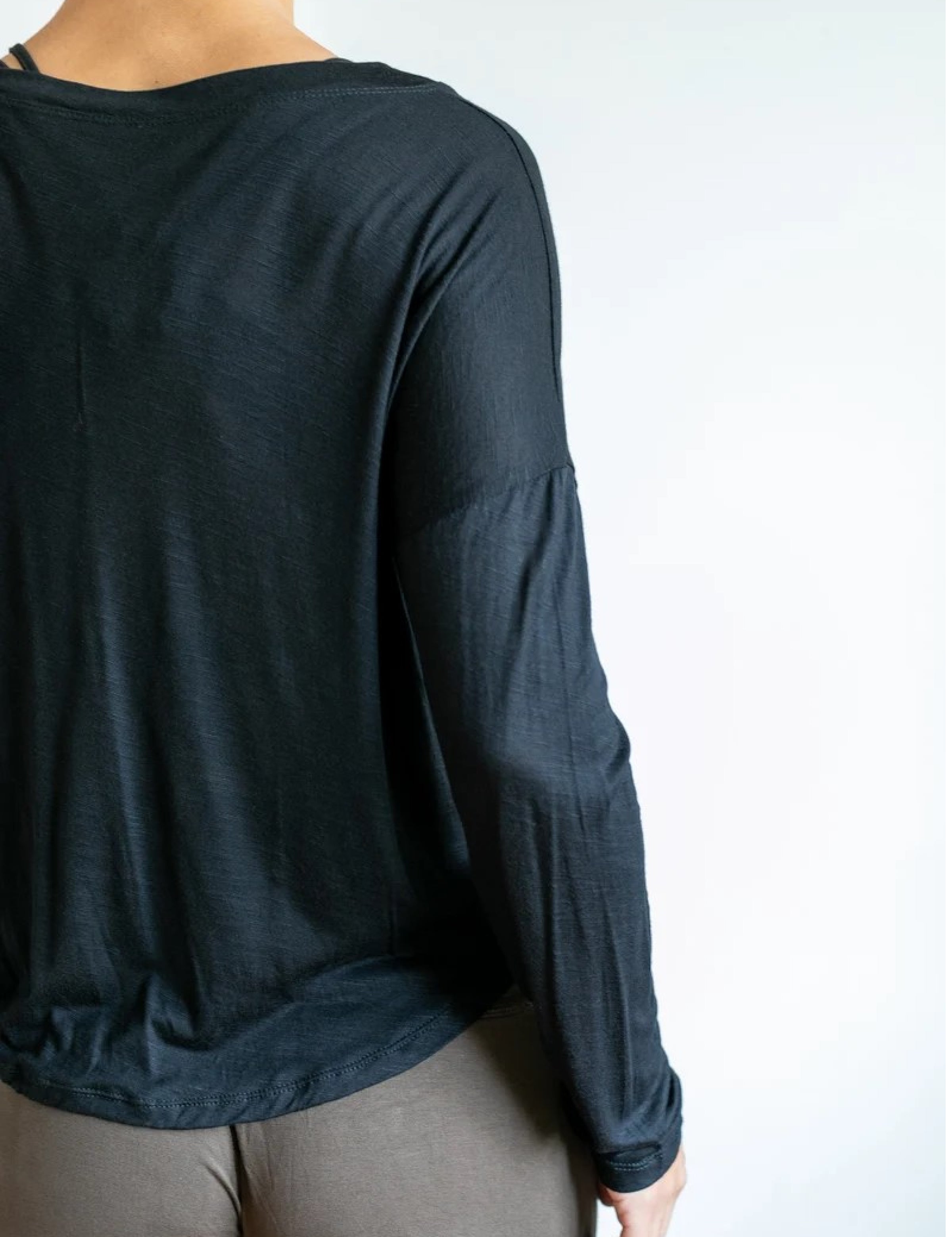 Coconut Button Down Front Long Sleeve Top in Black
