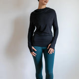 Star Cowl Neck Hoodie Shirt with Thumbholes in Black