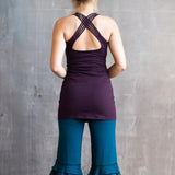 Extra Long Eggplant Woven Back Yoga Tank Top with Built-In Bra | Cotton Lycra Athletic Clothing