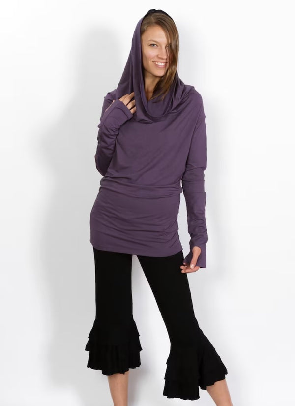 Cowl Neck Hoodie Shirt with Thumbholes in Amethyst