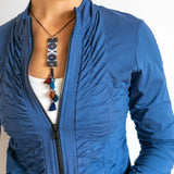 Mrs. Peacock Ruched Zip Front Jacket Indigo