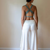 Ruched Waistband,Wide Leg, Flowy Gaucho Pants in Cream