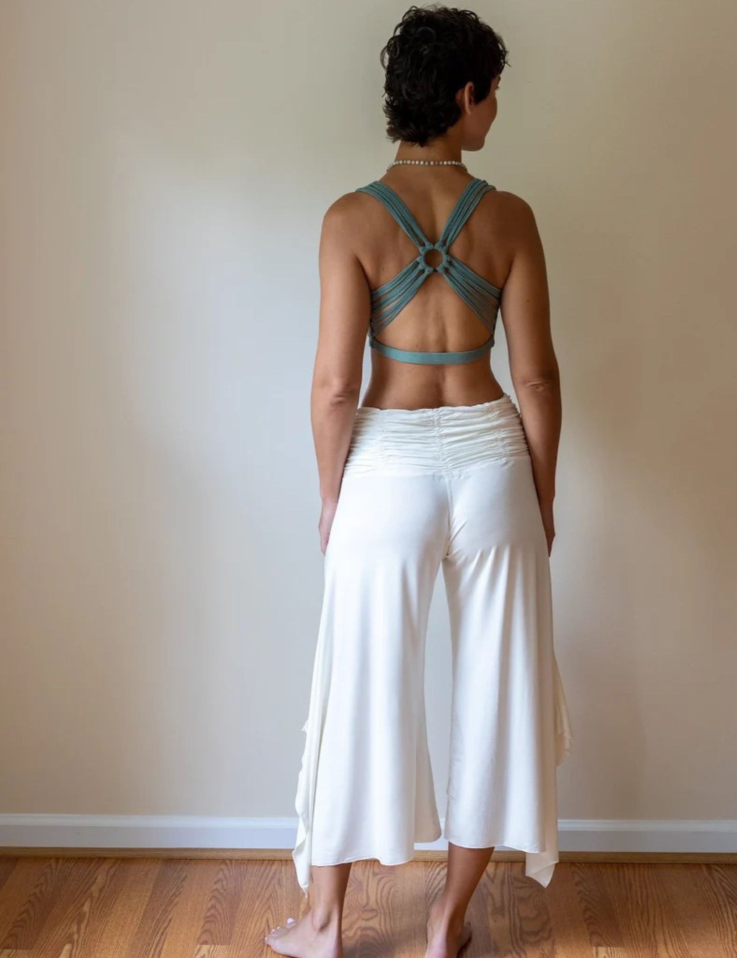Ruched Waistband,Wide Leg, Flowy Gaucho Pants in Cream