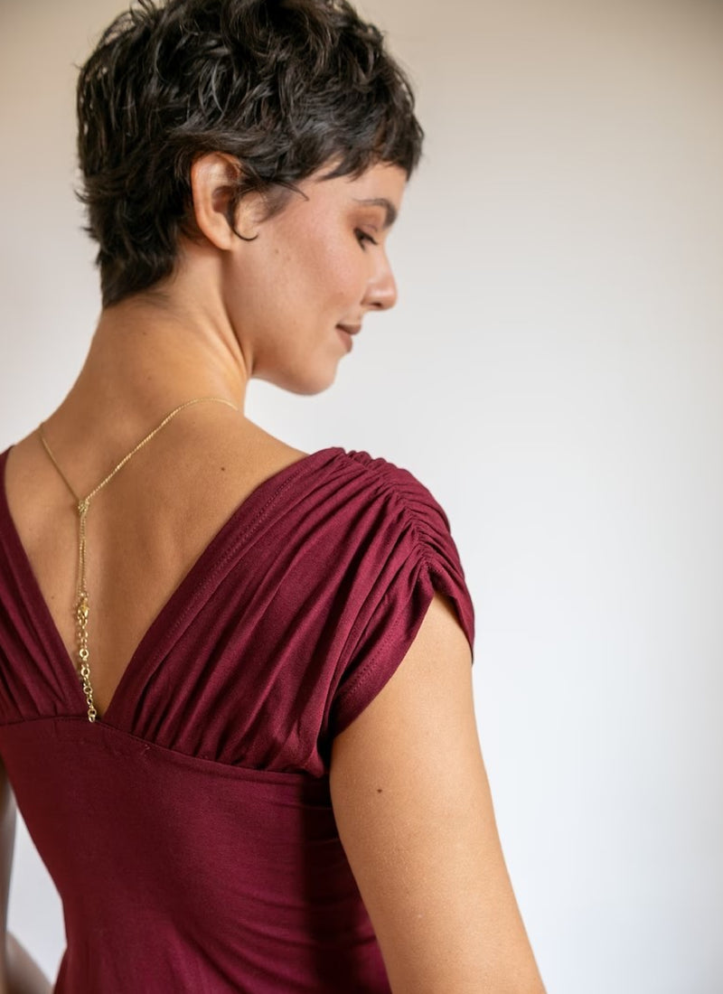 Empire Waist Knot Front Wrap Dress Burgundy | Shop Online Paramita Designs Empire Waist Knot Front Wrap Dress Burgundy | Shop Online Paramita Designs