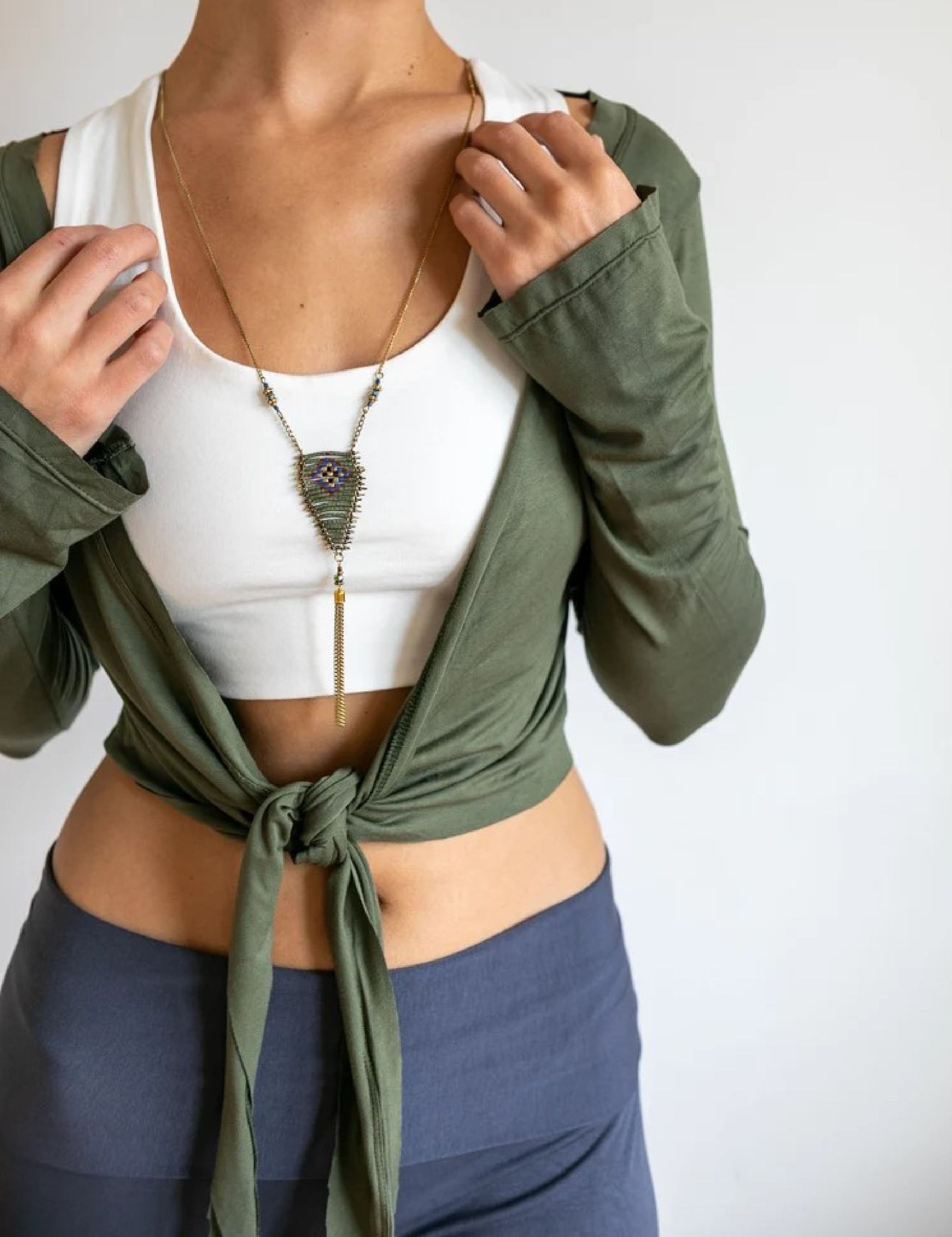 Olive Yoga Wrap Top: Ballet Tie Front Jacket