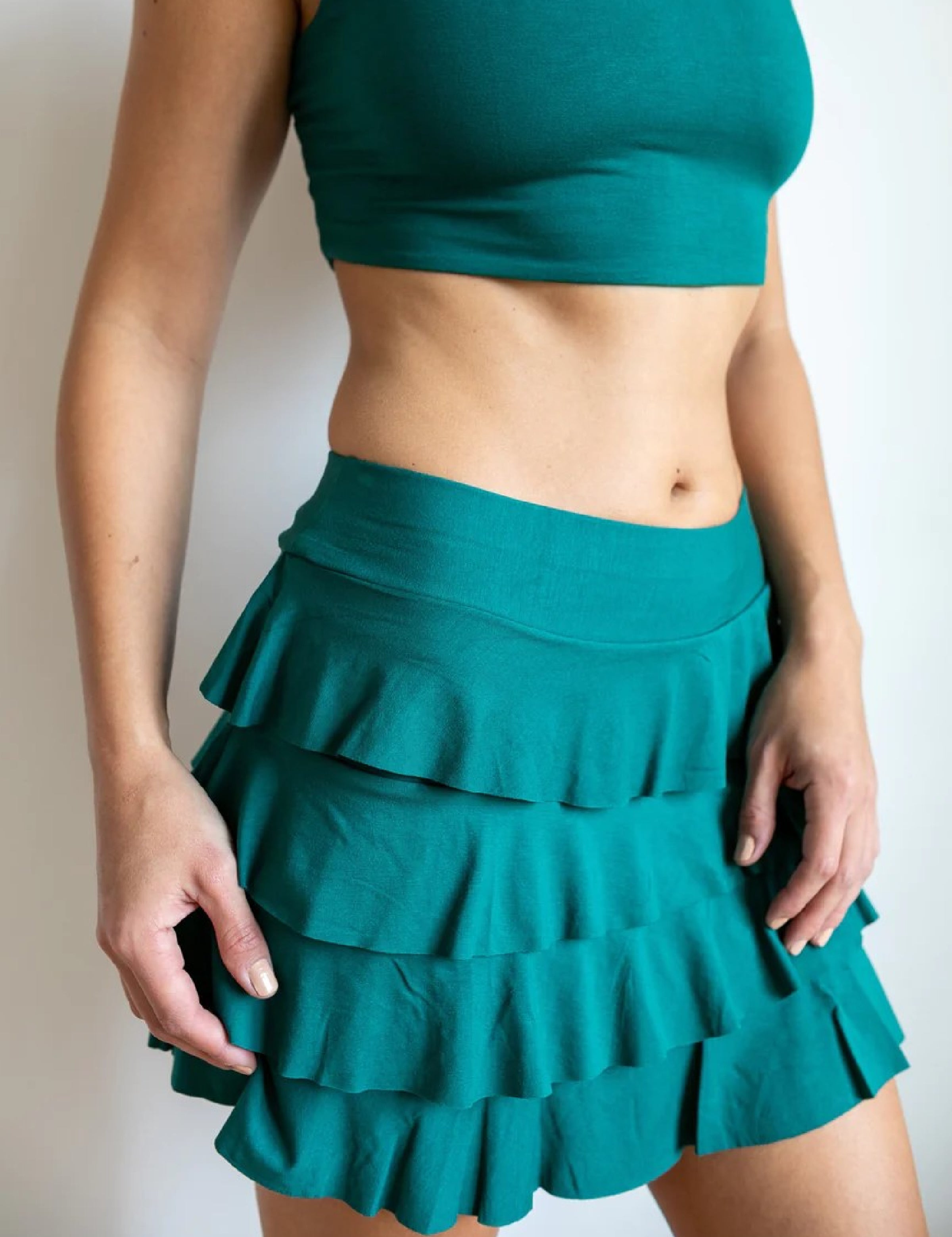 Darlene Ruffle Mini Skirt In Jasper Green