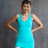 Faith Strappy Woven Back Long Yoga Tank Top in Turquoise