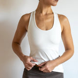 Faith Strappy Yoga Tank Top with Built in Bra in White