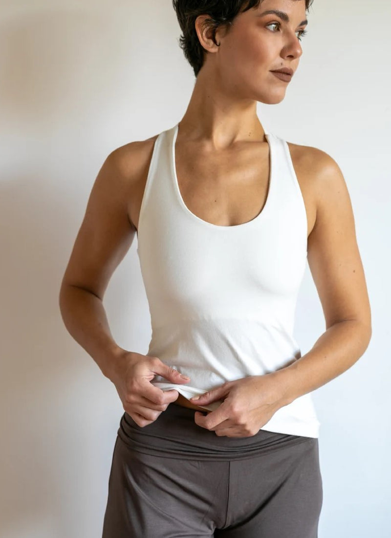 Strappy Criss Cross Yoga Tank Top with Built in Bra in White