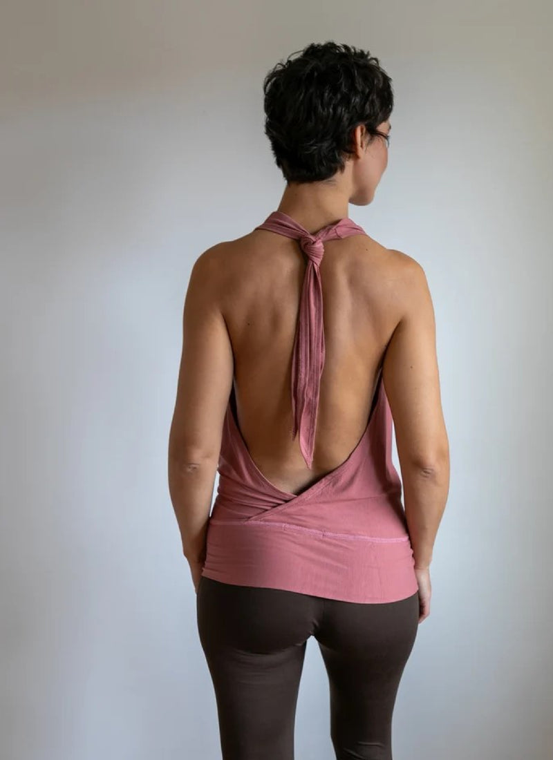 Cowl Neck Backless Halter Top in Canyon Rose