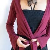 Ballet Wrap Jacket: Women's Tie Front Blouse - Burgundy