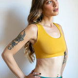 Shanti Criss Cross Back Yoga Sports Bra in Yellow Mustard