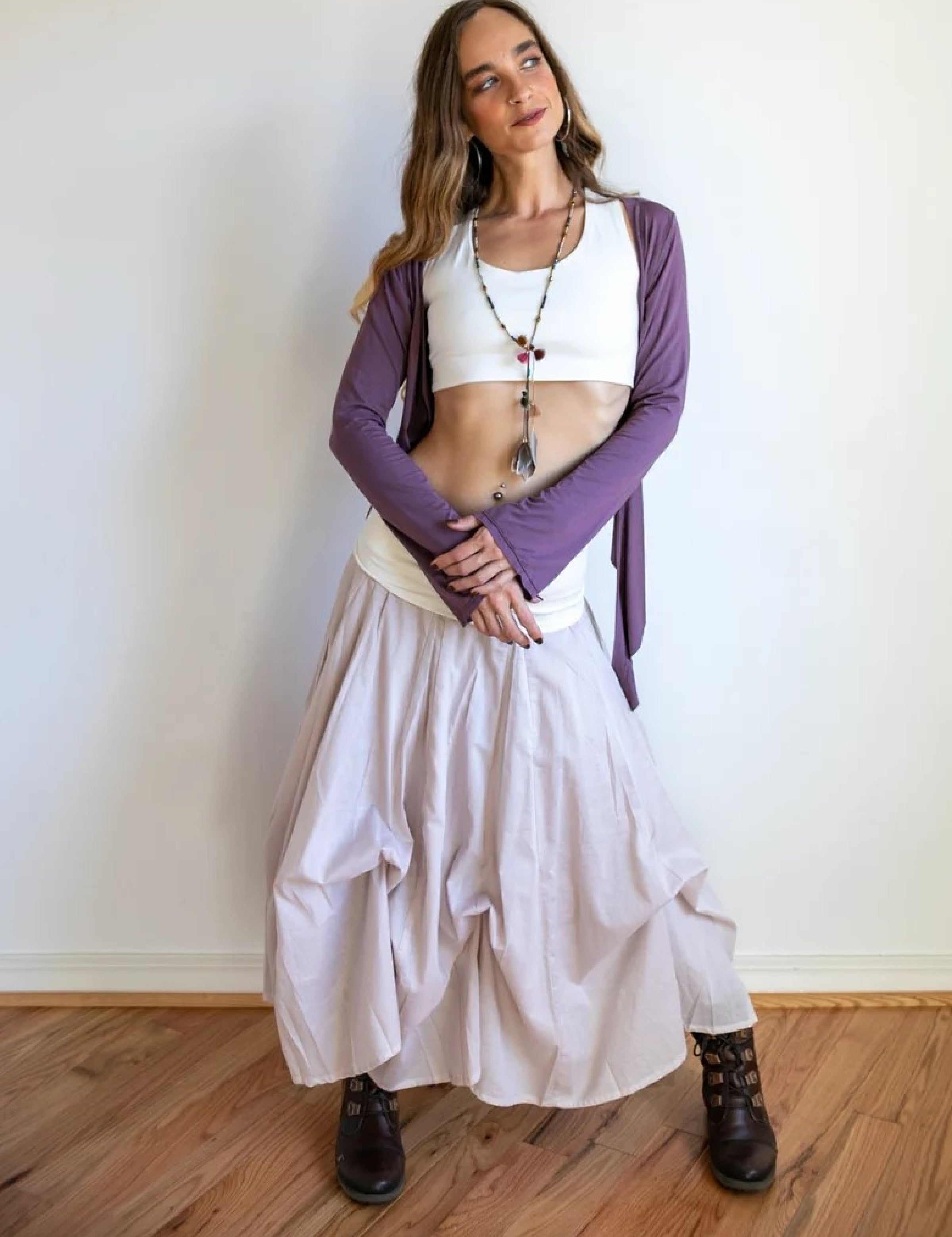 Blooming Lotus Multiple Ties Adjustable Length Skirt In Oatmeal