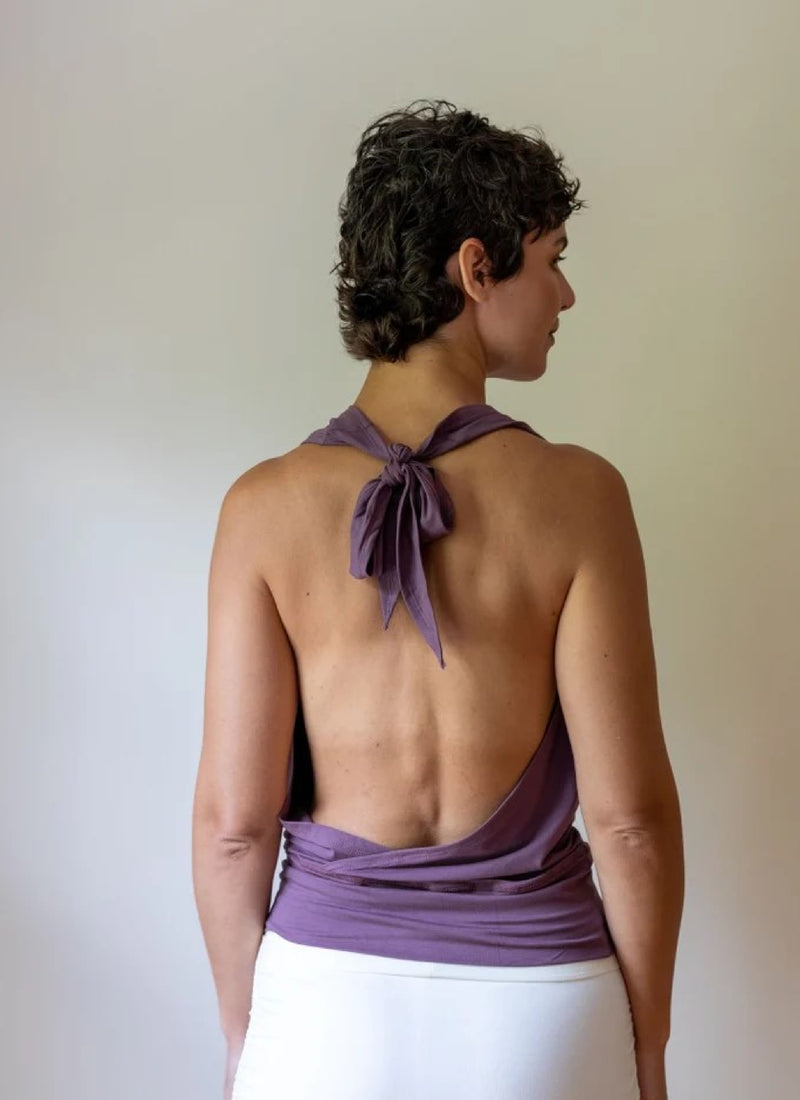 Cowl Neck Backless Halter Top in Amethyst