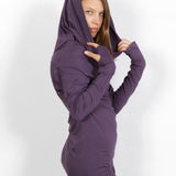 Cowl Neck Hoodie Shirt with Thumbholes in Amethyst