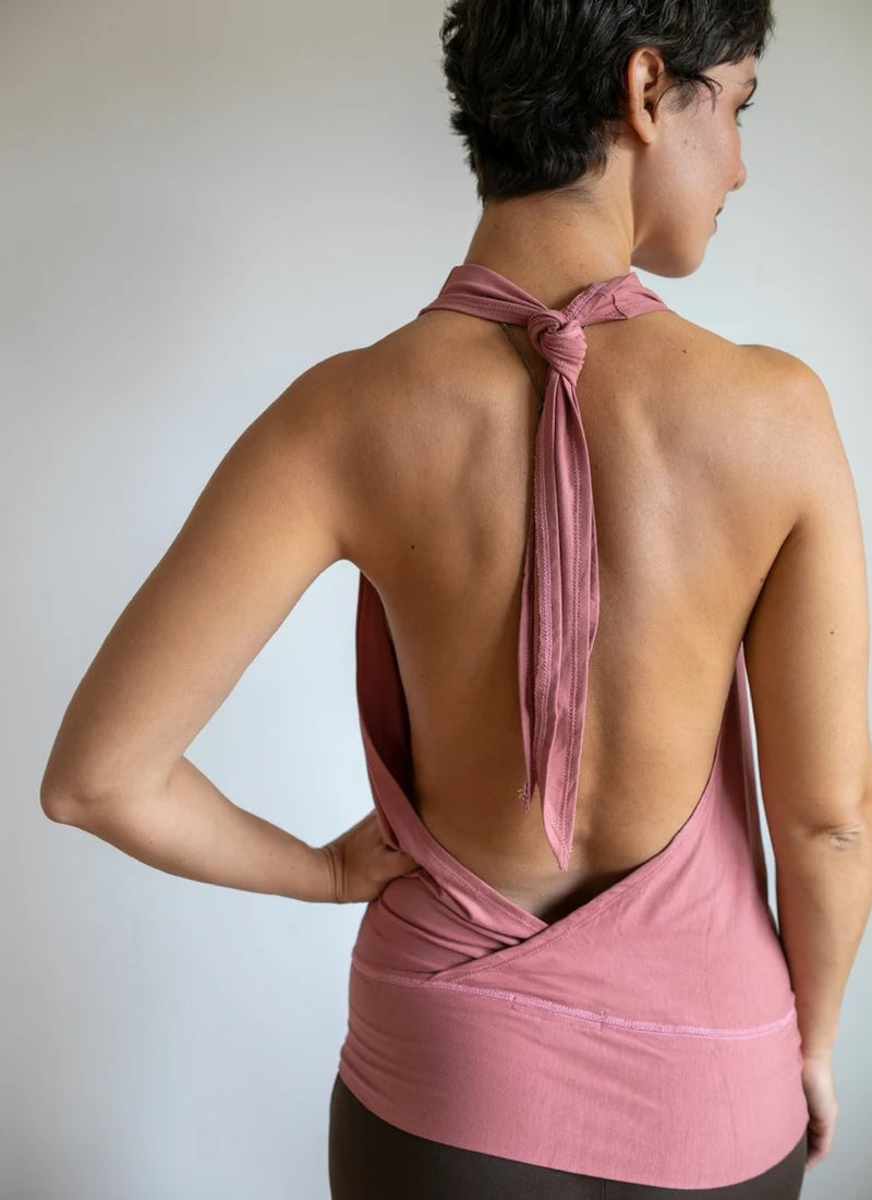 Cowl Neck Backless Halter Top in Canyon Rose