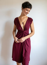 Empire Waist Knot Front Wrap Dress Burgundy