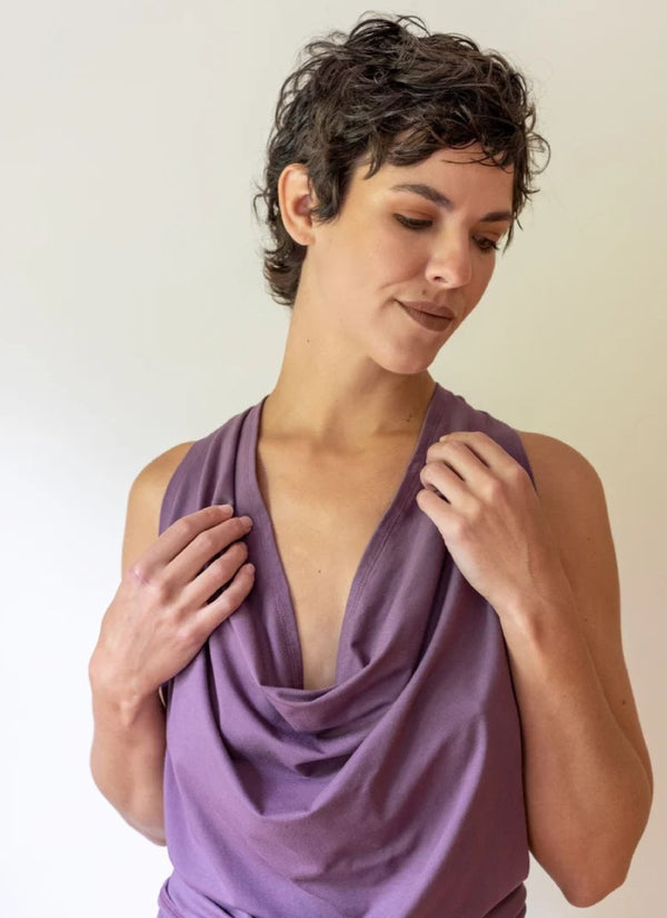 Cowl Neck Backless Halter Top in Amethyst